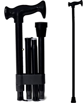 DMI Adjustable Folding Cane with Ergonomic Handle, Lightweight, Sturdy and Support up to 250 pounds, Great for Travel, Walking Stick, Black
