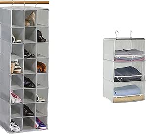 Simple Houseware 24 Section Hanging Shoe Shelves Closet Organizer   3 Shelves Hanging Closet Organizer, Gray