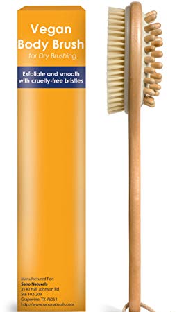 Dry Brushing Body Brush - VEGAN - Gentle Natural Cellulite Massager and Exfoliating Lymphatic Scrub Brush For Radiant and Smoother Skin