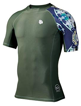HUGE SPORTS Men's Splice UV Sun Protection UPF 50  Skins Rash Guard Short Sleeves