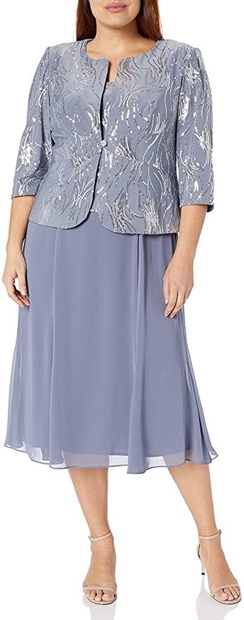 Alex Evenings Women's Plus Size Tea Length Button-Front Jacket Dress