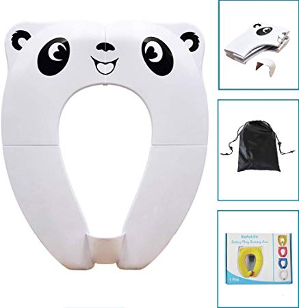 [Upgrade Version] Foldable Potty Seat - RIGHTWELL Travel Toilet Seat, Toilet Training Seat Portable Toilet Seat Toddler PP Material with Carry Bag (White)