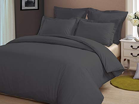 Precious Star Linen Hotel Quality 1000TC Zipper Closer 3pc Duvet Cover Set with Corner Ties, Egyptian Cotton (Dark Grey Solid, Oversized 98 x 120 Inch)