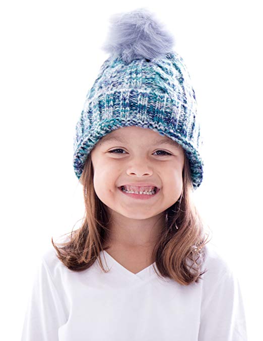 Arctic Paw Heathered Girls Children Mommy&me Multicolor Cable Knit Pompom Beanie