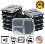 Paksh Novelty Lunch Box Sets  Large Food Container with Lid  3 Compartment Bento Box Microwaveable Freezer and Dishwasher Safe Leak Proof 10 Pack