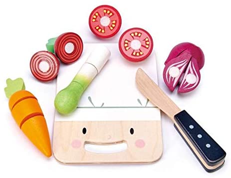Tender Leaf Toys - Mini Chef Chopping Board - Pretend Food Play Cutting Toys with Various Velcroed Vegetables, Cutting Board and Knife - Encourage Role Play and Develops Social Skills for Children 3