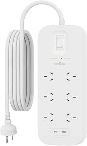 Belkin SurgePro 6-Outlet Surge Protector with Dual USB-C 30W, 2M Power Cord, RCM Safety Certified, $50,000 CEW - SRB006AU2M