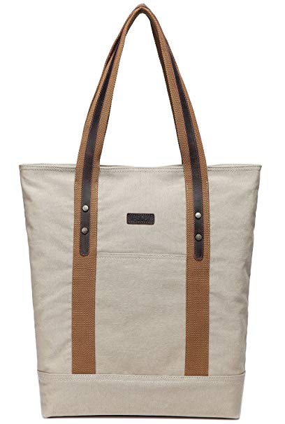 Leather Canvas Tote,Vaschy Water Resistant Vintage Large Shopper Work Tote for Women