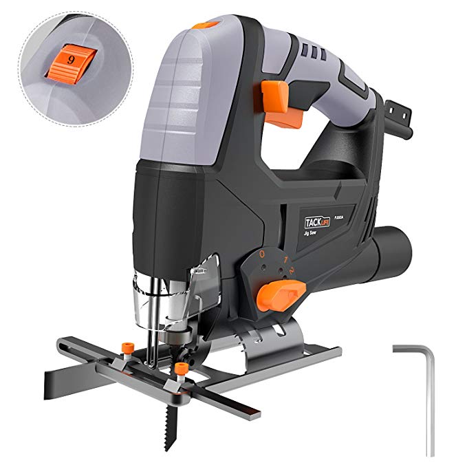 Jigsaw, 5 Amp 3000 SPM, 118inch(3M) Cord Length, Pure Copper Motor, Adjustable Speed (1-6 dial) & Bevel Angle (0°-45°) & Orbit (1-4), Dust Extraction, Parallel Guard - PJS03A Tacklife