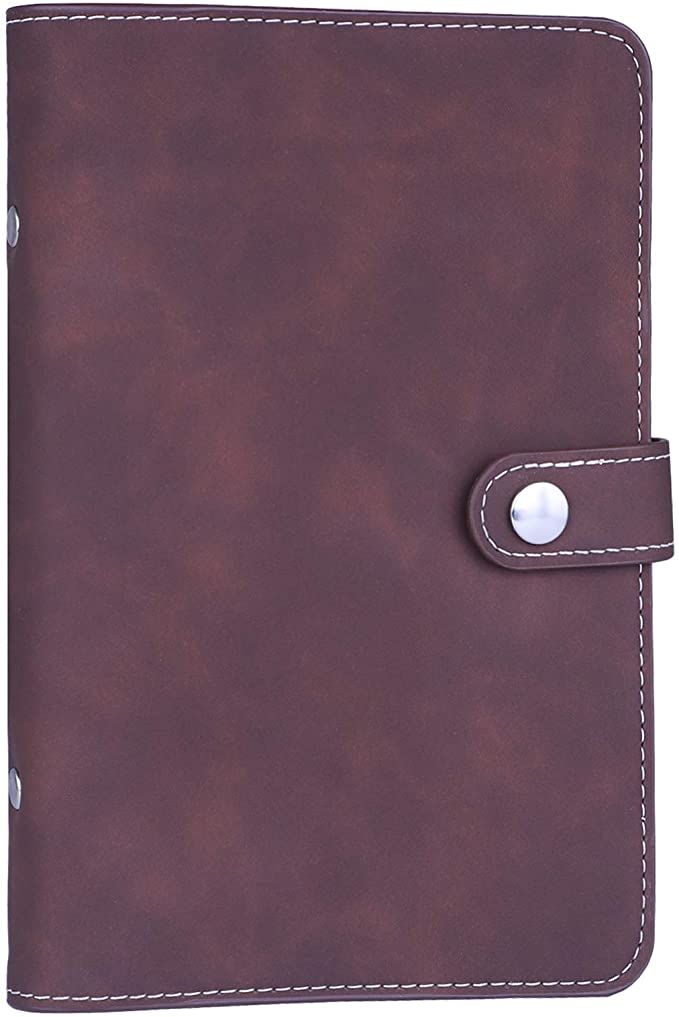 Antner A6 PU Leather Notebook Binder Refillable 6 Ring Binder Cover for A6 Filler Paper Binder Pockets, Personal Planner Binder, Brown