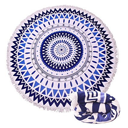 Genovega(18 different patterns) Thick Thick Thick Thick Terry Round Beach Towel/Yoga Mat with Fringe Tassels(01)