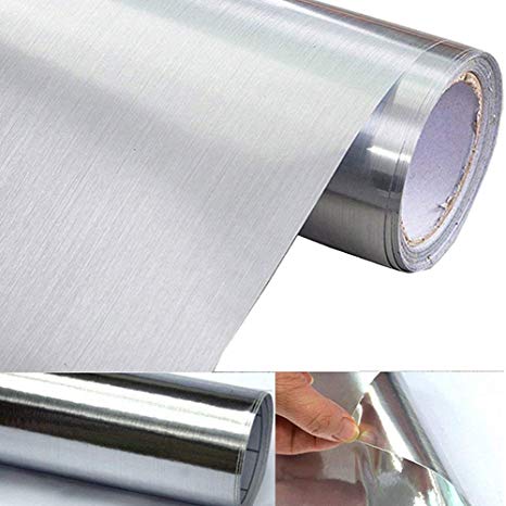 UPREDO Thick Metal Look Stainless Steel Adhesive Metallic Shelf Liner Paper Vinyl Film Backsplash Cover 24inch by 79inch