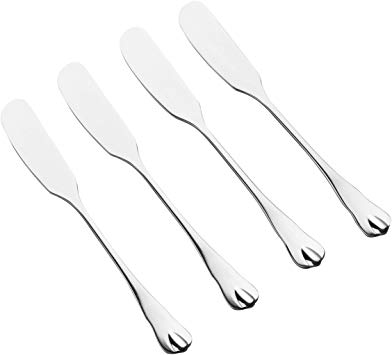 DOWAN Stainless Steel Dinner Butter Knives, Butter Spreader Knife with Scalloped Edge, Set of 4 Cheese Knife