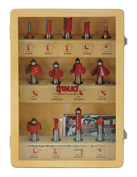 Freud 91-100 13-Piece Super Router Bit Set with 1/2-Inch Shank and Freud's TiCo Hi-Density Carbide