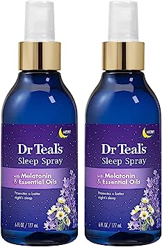 Dr Teals Sleep Spray with Melatonin & Essential Oils - 6 Ounce Bottles Pack of 2 - Night Time Therapy Formula with Chamomile and Lavender