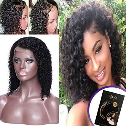 Human Hair Lace Front Bob Wigs Short Curly Wig for Black Women Wavy Brazilian Virgin Hair Lace Wig with Baby Hair Pre-plucked Glueless 130% Density Natural Color 12"