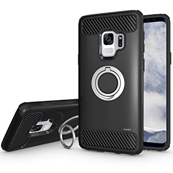 Galaxy S9 Case, Aoways Armor Dual Layer Case with Rotatable Finger Ring Kickstand Magnetic Car Mount Protective Cover for Samsung Galaxy S9 - Black
