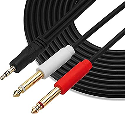 Gold Plated 3.5 mm TRS to Dual 1/4 inch TS Premium Stereo Breakout Cable for Connecting iPhones, iPods, iPads, Mac, Laptop, or Audio Device to Pro Audio Gear (10ft/3m)