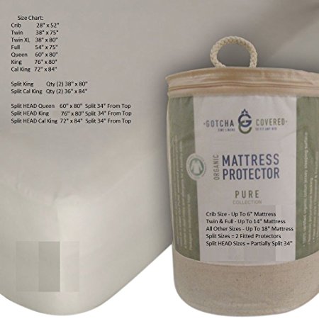 PURE 100% Certified Organic Cotton Jersey Waterproof Mattress Protector (Queen)