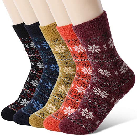 Diravo Womens Super Thick Soft Knit Wool Warm Winter Crew Socks Casual Socks Best Gift Ideas-5 Pack