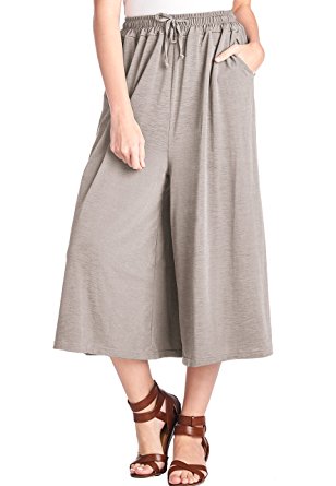 TRENDY UNITED Women's Elastic Wide Leg Crop Pants Culottes with Pockets