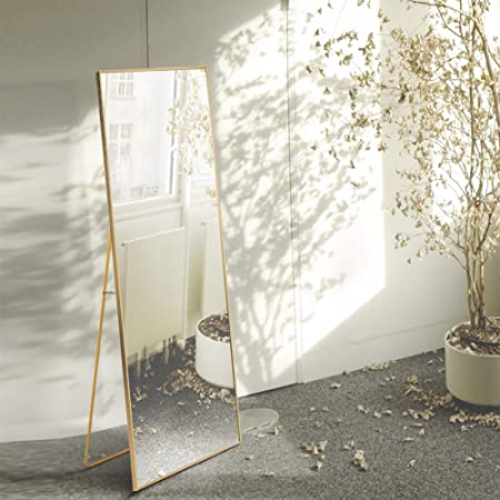 Beauty4U Full Length Mirror Floor Mirror Hanging Standing or Leaning, Bedroom Mirror Wall-Mounted Mirror with Gold Aluminum Alloy Frame, 59" x 15.7"
