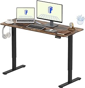 FLEXISPOT Electric Standing Desk Adjustable Standing Desk Sit Stand Up Desk Computer Desk with Hook Memory Function for Office and Home (Rustic brown Black, 140 * 60cm)