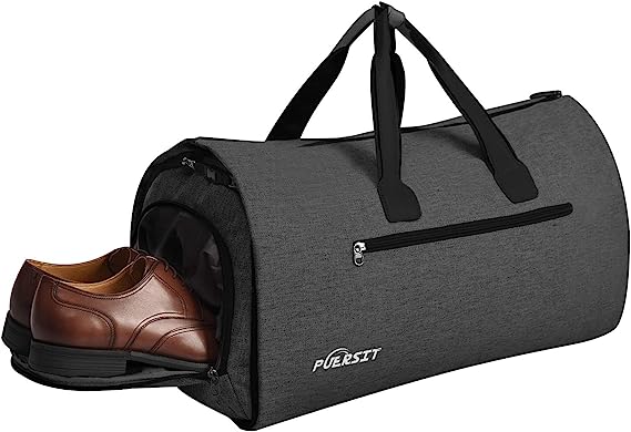 Puersit Garment Bag Large Duffel Bag Carry on Suit Travel Bag for Men Women Travel & Sports, 2 in 1 Hanging Suitcase Suit Business Travel Bag with Shoe Bag (Black)