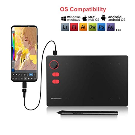 10moons G20 Graphic Tablet 8192 Levels Digital Drawing Tablet with Roller No Need Charge Pen Tablet Support Android Phone
