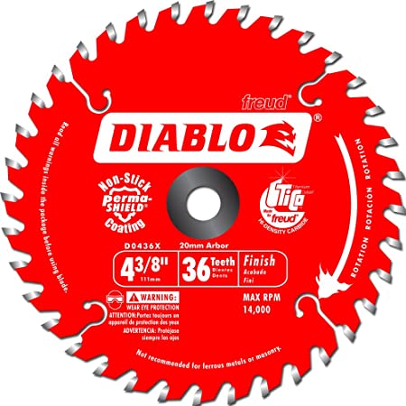 Freud D0436X Diablo 4-3/8-Inch 36 Tooth ATB Cordless Trim Saw Blade with 20-Millimeter Arbor and 3/8-Inch Reducer Bushing