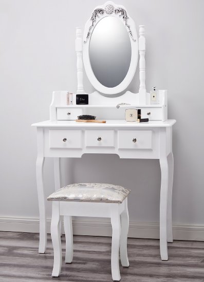 Capri AGTC0010 White Dressing Table with Stool & Mirror 155x80x40