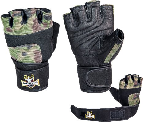 Weight Lifting Camo Leather Gloves - Large - Weightlifting Neoprene Wrist Support - For Men & Women - Fitness - Workout - Crossfit & Gym - Warranty