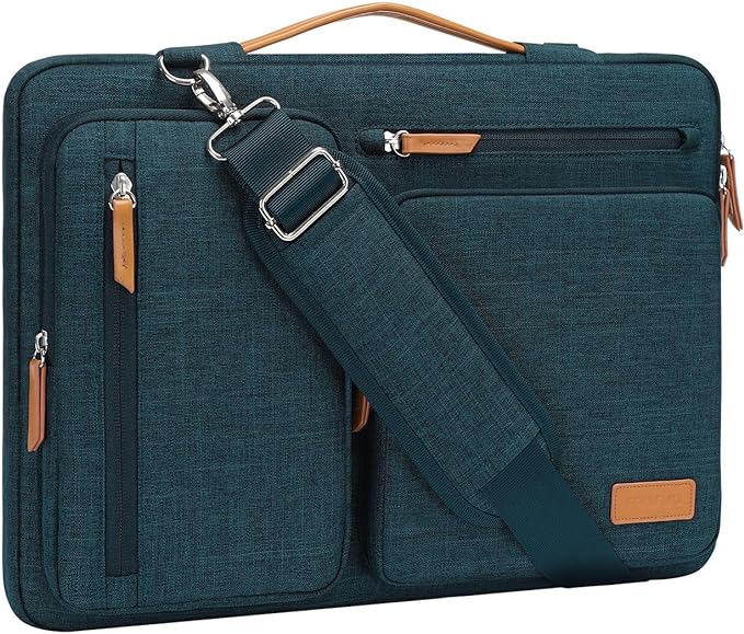 MOSISO 360 Protective Laptop Shoulder Bag, 15-15.6 inch Computer Bag Compatible with MacBook Pro 16, HP, Dell, Lenovo, Asus Notebook, Side Open Messenger Bag with 4 Zipper Pockets & Handle, Teal Green