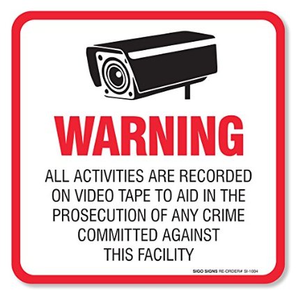 4 Pack Warning Video Surveillance SignDecal Self Adhesive 5 X 5 4 Mil Vinyl Decal - Indoor and Outdoor Use - Uv Protected and Waterproof - Sleek Rounded Corners