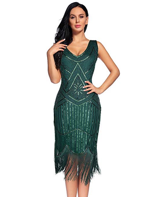 Flapper Girl Women's Vintage 1920s Sequin Beaded Tassels Hem Flapper Dress