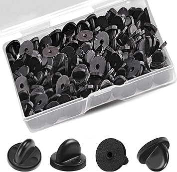 100 pcs PVC Rubber Pin Backs Butterfly Clutch Backings Holder Tie Tacks Keepers, PVC Rubber Pin Backs Keepers, for Replacement Uniform Badge Brooch Tie Hat Lapel pin, Enamel pin, needleless,Black