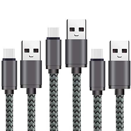 Ailun USB Type C Cable 3.0,3Pack[6.6ft],Type C to USB A Fast Speed 3.0 Sync&Charging Nylon Braided Cable Compatible Galaxy S9/S9  and More Smartphone&Tablets with Type C port[GreyBlack][NOT Micro USB]