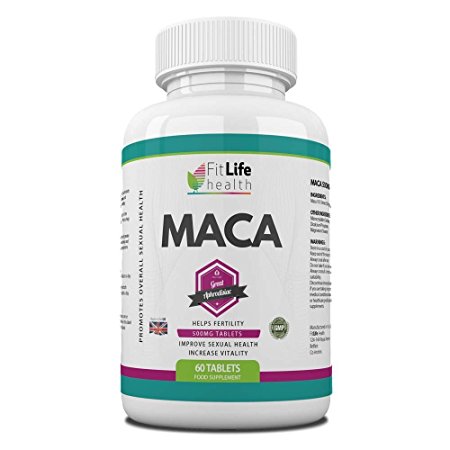 Maca Root Extract 500Mg Tablets By Fit Life Health - Top Quality Diet Supplement - Natural Aphrodisiac For Men And Women - Helps With Male Libido, Female Menstrual Irregularities And Menopause - Made In UK