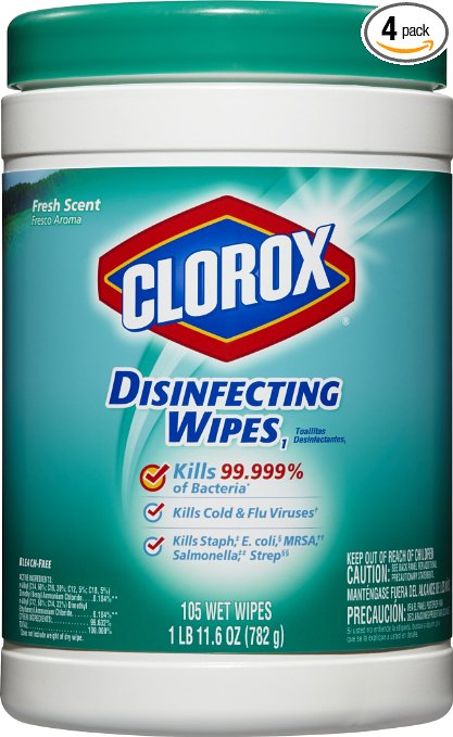 Clorox Disinfecting Wipes, Fresh Scent, 105 Count Canister (Pack of 4)