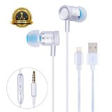 Adoric EarphonesEarbudsHeadphones with Stereo Mic and Remote Control Plus 3FT Nylon Braided iPhone Charging Cable for iPhone 66Plus6SiPhone 5s5c5iPad iPod and moreSilver