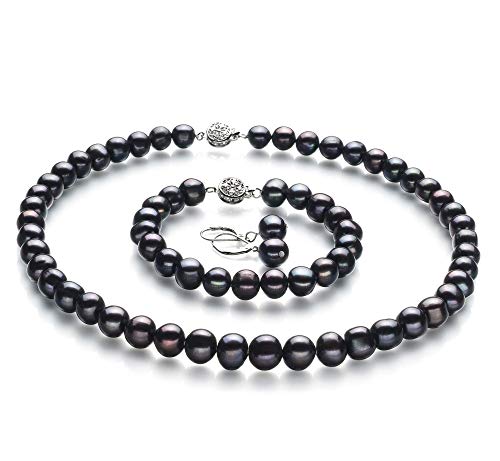 Kaitlyn Black 8-9mm A Quality Freshwater Cultured Pearl Set for Women