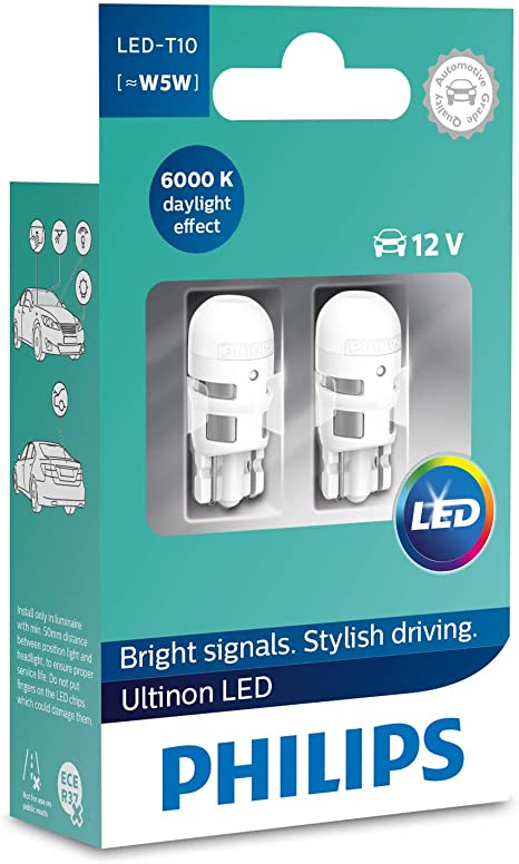 Philips 11961ULWX2 LED T10 car signaling Bulb (W5W), 6.000K, White, Set of 2