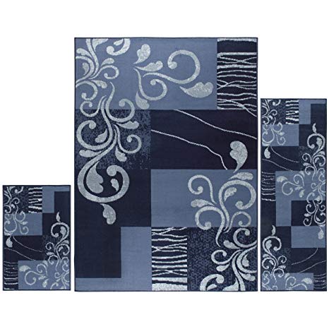 Home Dynamix Ariana Galil 3 Piece Area Rug Set | Warm & Plush Navy, Blue | Living Room, Dining Room, Bedroom | Modern Swirl Geo Design | 4'11" x6'11, 1'8" x4'11, 1'8" x2'8