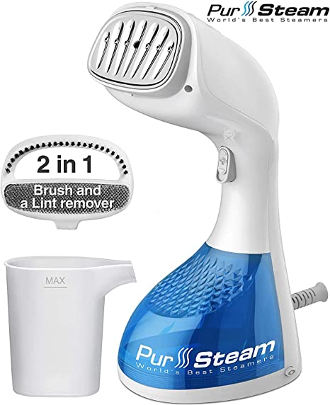 PurSteam 1400-Watt Steamer for Clothes, Perfect for sterilizing and disinfecting, Wrinkle Remover, Fast Heat-up, Large Detachable Water Tank, Exact Measure Filler Cup and 2 in 1 Brush Included