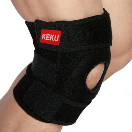 Keku Breathable Neoprene Knee Brace and Support Best Open Patella Knee Protector Wrap Relieves Pain Symptomsone Size Black