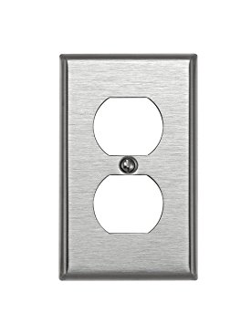 Leviton 84003 1-Gang Duplex Device Receptacle Wallplate, Standard Size, Device Mount, Stainless Steel with Blue Protective Film