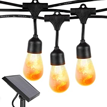 Brightech Ambience Pro with Flaming Bulbs Hanging Edition - Outdoor LED Solar String Lights - 27 Ft Commercial Grade Waterproof Patio Lights Create Cafe Ambience On Your Porch, Deck