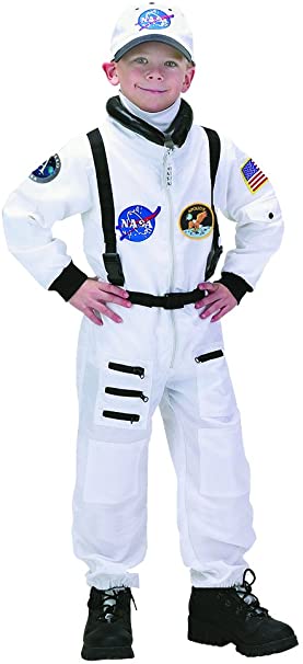 Aeromax Jr. Astronaut Suit Apollo 11 Costume with Cap, Size 6/8, White