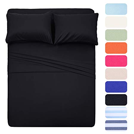 4 Piece Bed Sheet Set (Queen,Black) 1 Flat Sheet,1 Fitted Sheet and 2 Pillow Cases,100% Super Soft Brushed Microfiber 1800 Luxury Bedding,Deep Pockets &Wrinkle,Fade Resistant by Homelike Collection