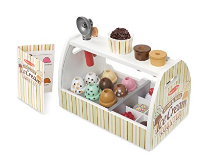 Melissa & Doug Wooden Scoop and Serve Ice Cream Counter (20 pcs) - Play Food and Accessories